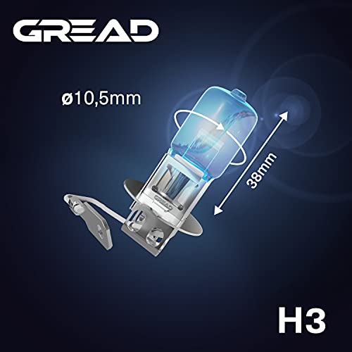 Gread 2x Lámparas halógenas H3, faros, bombillas, luces automóviles